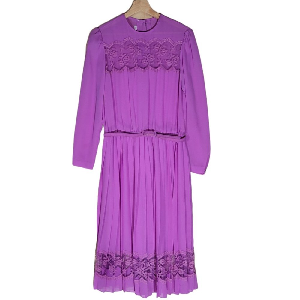 Vintage 80s Chiffon & Lace Midi Dress Women's XS